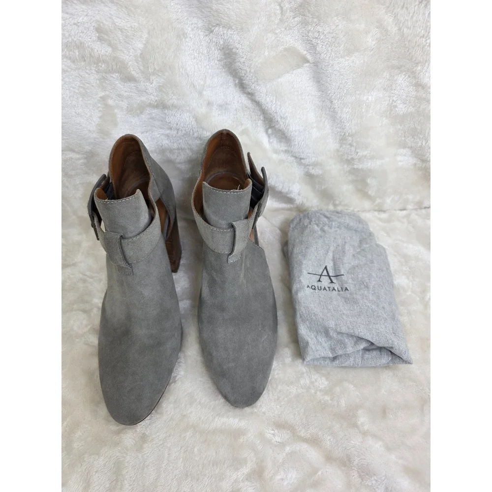 Aquatalia Freddie Grey Suede Cutout Ankle‎ Boots Block Heel Made in Italy